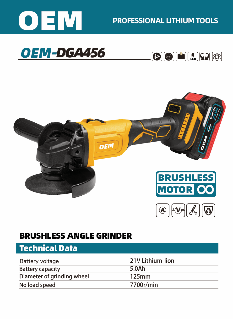 OEM-DGA456 cordless angle grinder