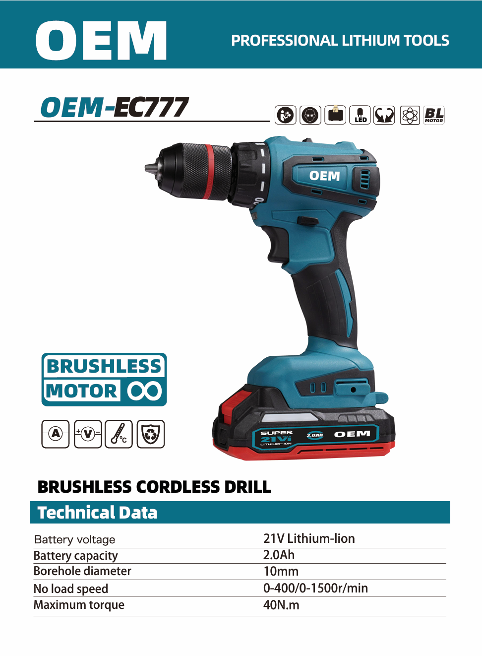 OEM-EC777 electric drill cordless