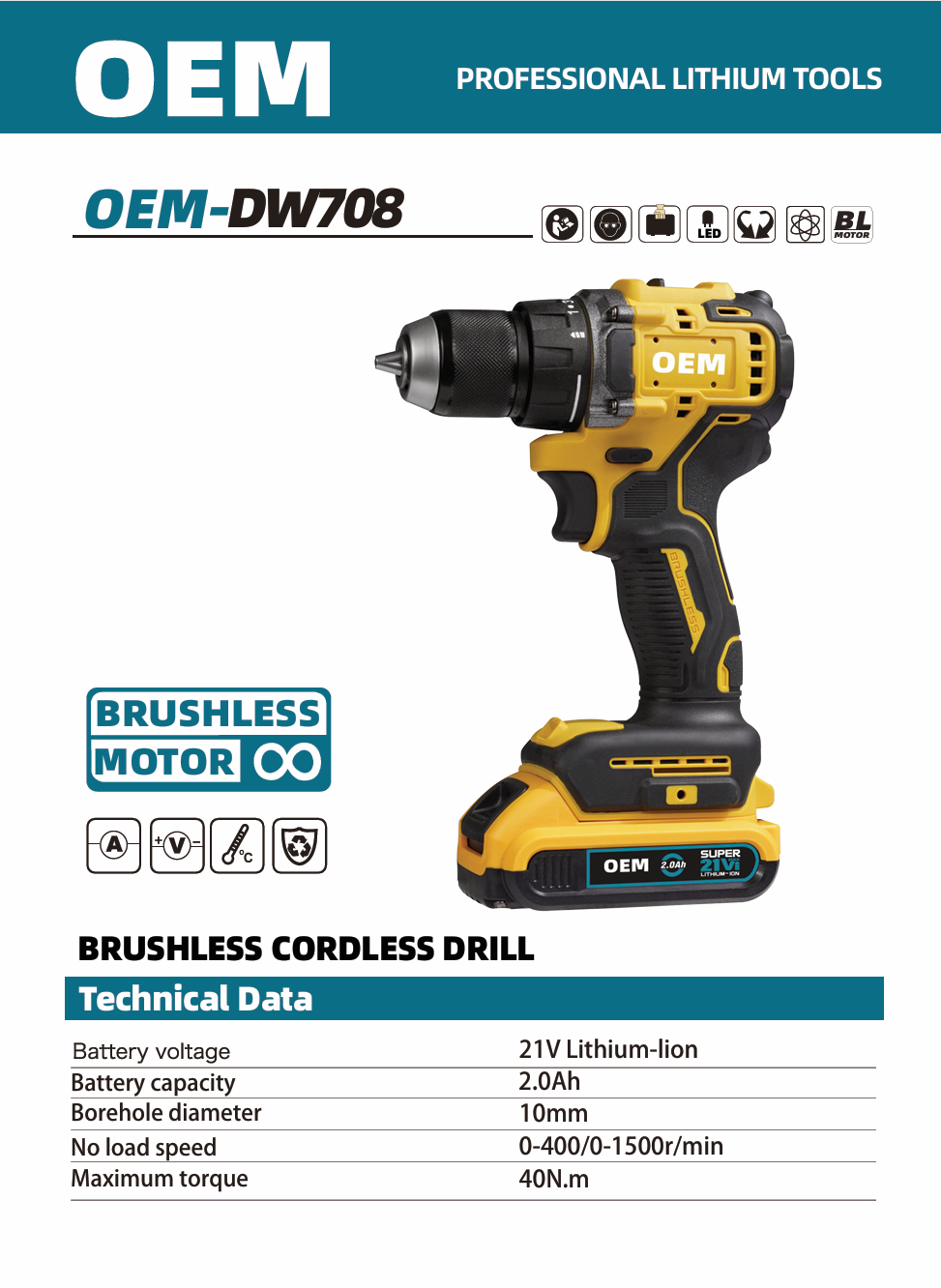 OEM-DW708 electric drill cordless